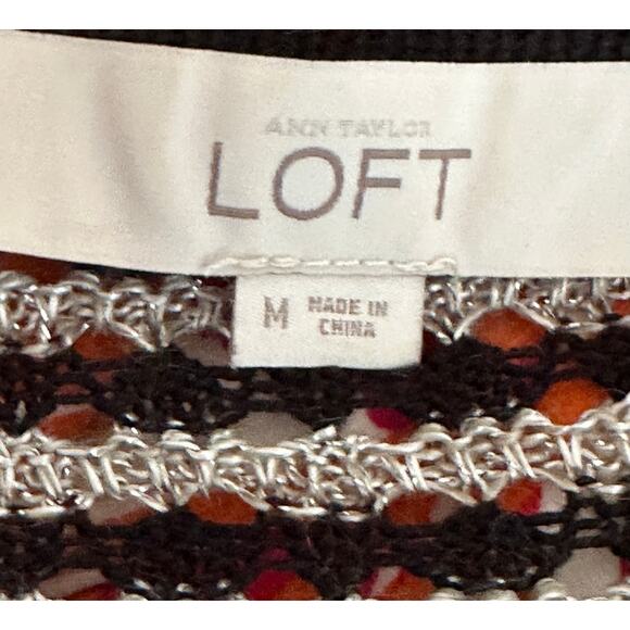 Ann Taylor LOFT Womens Cardigan Sweater V Neck Black Silver Stripe Medium - Picture 4 of 10